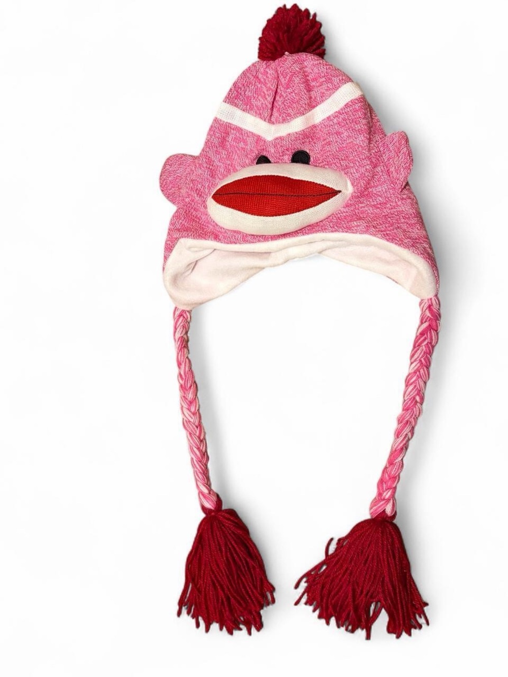 NWOT pink sock monkey winter hat